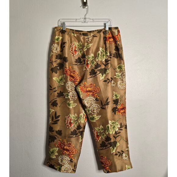 Vintage Silkland 100% Pure Silk Floral Cropped Pants Size 16 Resort Vacation - Picture 1 of 13